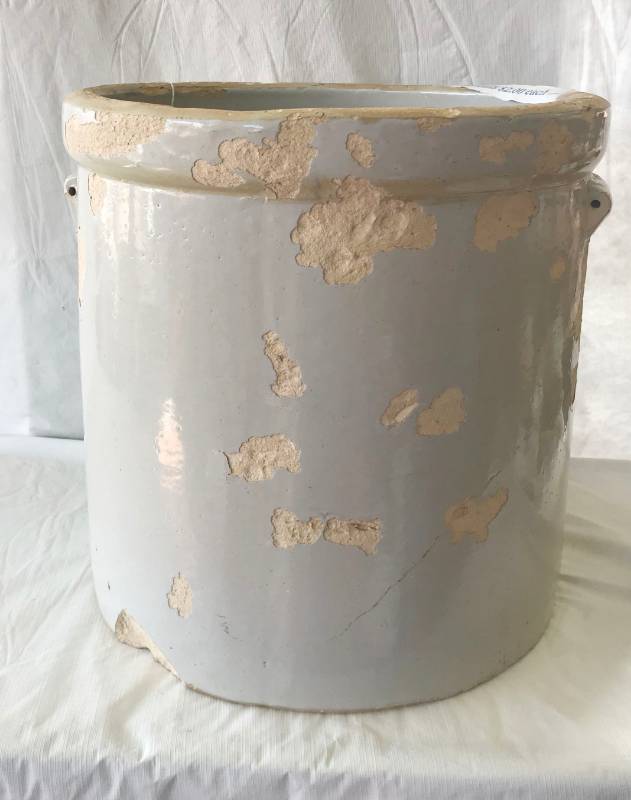 lot 5726 image: Huge Old Worn Out Crock with Baseballs