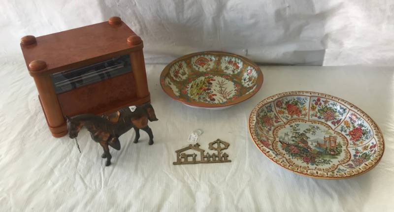lot 5733 image: Copper Carnival Horse - Music Box - Brass Key Holder and Plates