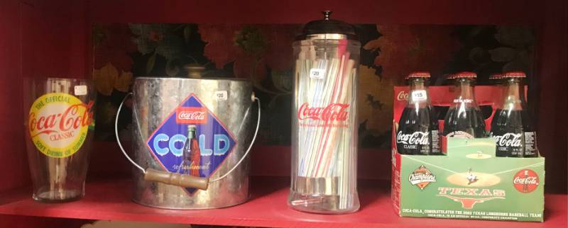 lot 5752 image: Coke - Coca-Cola Lot - Ice Bucket - Straw Holder - Bottle and Glass