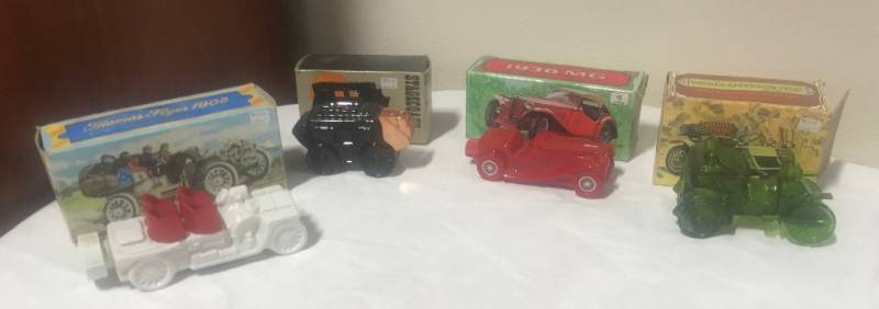 lot 5775 image: Lot of 4 AVON Bottle Cologne Decanters - w original boxes Nice See pics