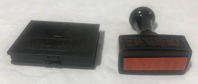 lot 5777 image: HUGE PAID Rubber Stamp - Works - COOL AVON COLOGNE Decanter - with Ink Pad