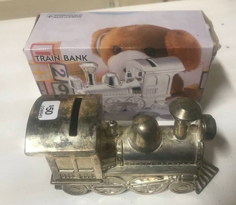 lot 5794 image: International Silver Company Train Bank w Original Box WOW
