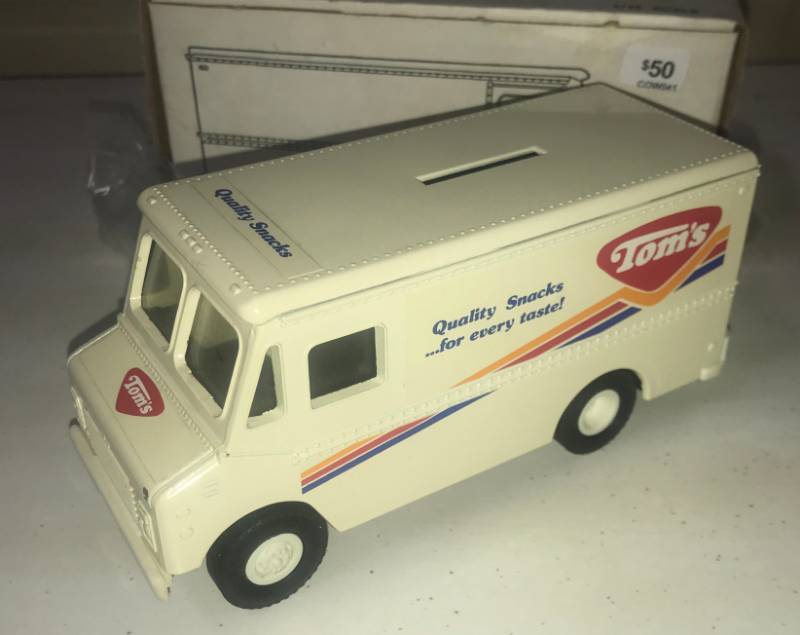 lot 5805 image: Toms Delivery Truck Metal Bank - Walk-In Bank - w original box
