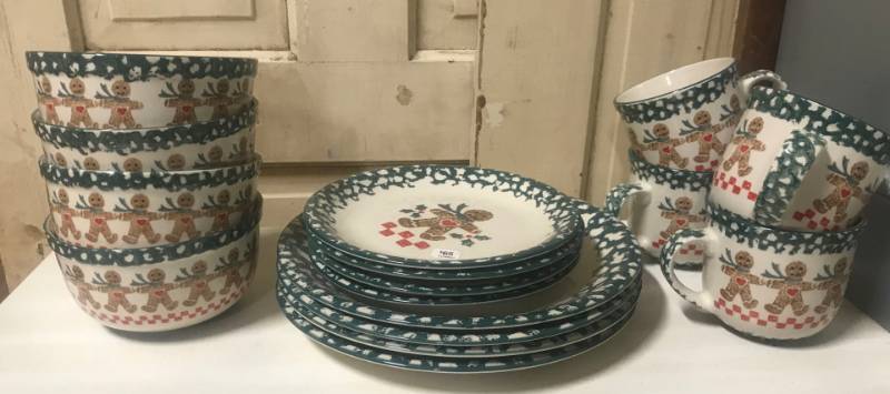 lot 5834 image: Cute Set of Gingerbread  Spongeware Themed Dishes - see pics