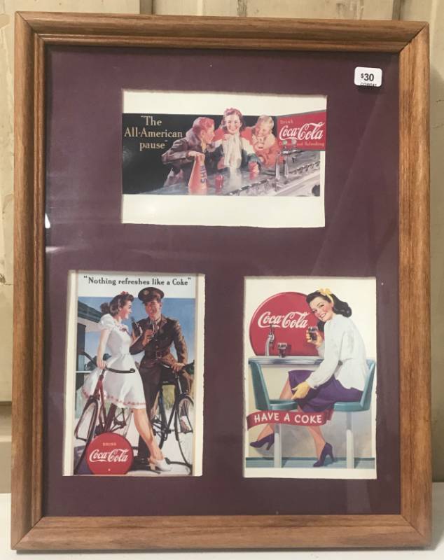 lot 5863 image: Old Framed Coke - Coca-Cola Adds