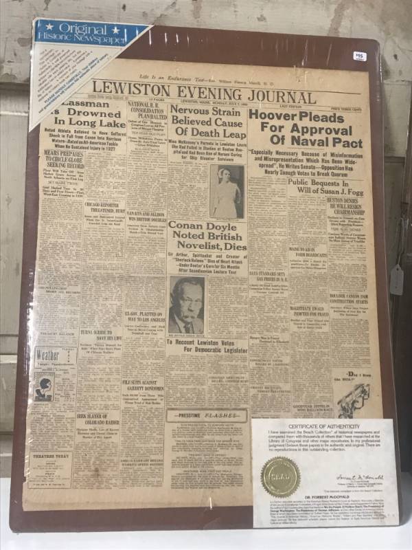 lot 5866 image: Original Historic NEWSPAPER - JULY 7, 1930 - with Certificate of Authenticity