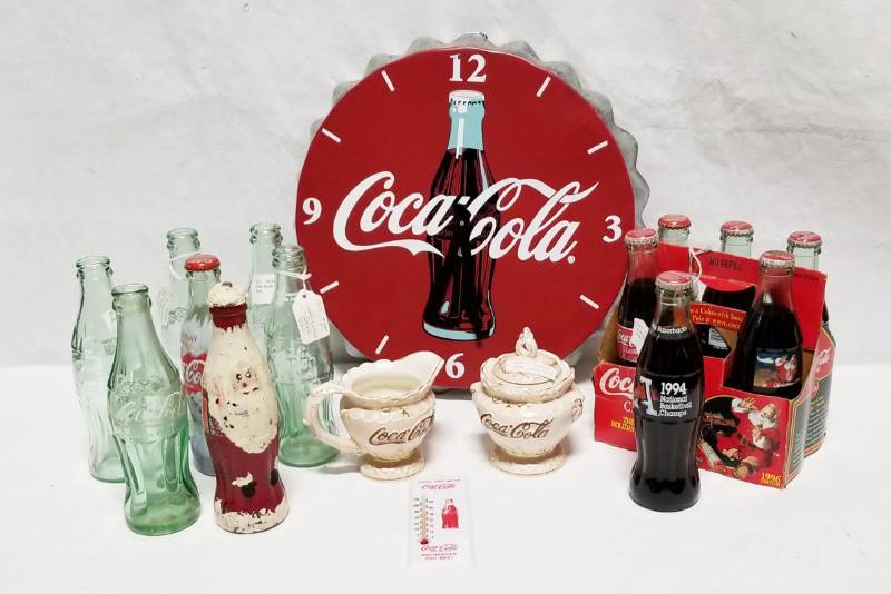 lot 5530 image: Coca Cola Lot - NICE Creamer and Sugar Bowl, Tray. Bottles - Valuable Lot