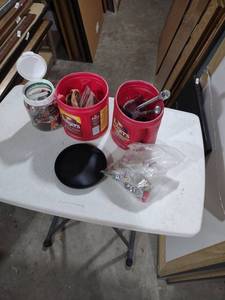 lot 816 image: Folgers Coffee Container with Hardware Parts