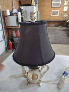 lot 834 image: Decorative Silver Tea Pot Lamp with Black Shade