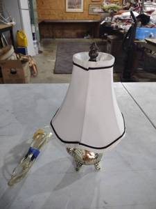 lot 835 image: Decorative Silver Teapot Lamp with White Shade