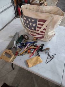 lot 858 image: American Flag Canvas Tote Bag with Mixed Tools