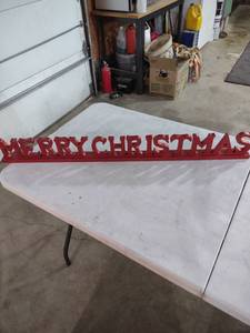 lot 859 image: Red Wooden Merry Christmas Sign