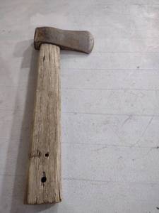 lot 862 image: Early American Hand Forged Axe Head with Handle