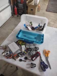 lot 877 image: Sterilite Storage Container with Office Supplies
