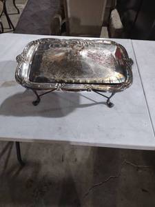 lot 933 image: Ornate Silver Plated Serving Tray with Stand