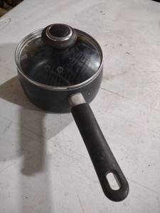 lot 938 image: Black Enamel Saucepan with Glass Lid
