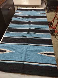 lot 945 image: Southwestern Style horse blanket - Blue and Black Striped Pattern