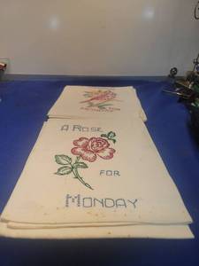 lot 4779 image: Days of the Week Rose Embroidered Tea Towels