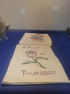 lot 4782 image: Embroidered Days of the Week Tea Towels - Thursday Tulip Design