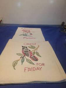 lot 4783 image: Hand Embroidered Days of Week Tea Towels