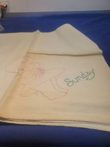 lot 4792 image: Hand Embroidered Sunday Cloth tea towel