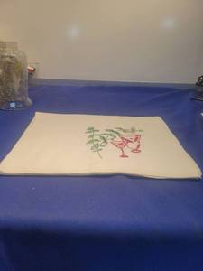 lot 4796 image: Hand Embroidered Tea Towel with Bird Design