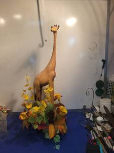lot 4902 image: Tall Wooden Giraffe Decorative Statue