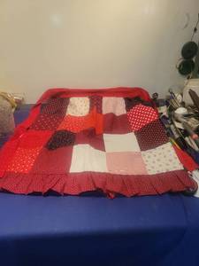 lot 4918 image: Red and White Patchwork apron