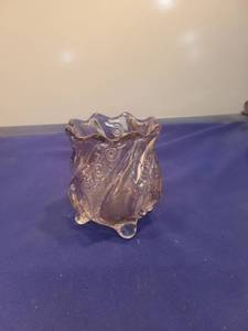 lot 4943 image: Clear Glass Rose Pattern Footed Vase