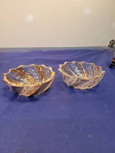 lot 4945 image: Gold Trimmed Crystal Swirl Bowls Set of 2