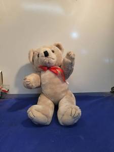 lot 4964 image: Plush White Bear with Red Bow movable arms and legs