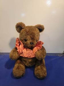 lot 4967 image: Brown Teddy Bear with Coral Satin Collar movable arms and legs