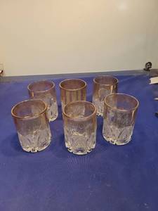 lot 4989 image: Set of 6 Cut Glass Tumblers with Gold Rim