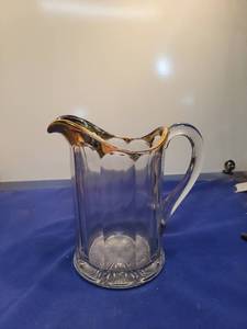 lot 4995 image: Glass Water Pitcher with Gold Trim