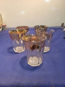 lot 4996 image: Silver Rimmed Faceted Glass  Glasses Set