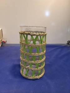 lot 5003 image: Woven Rattan and Green Glass Tumbler