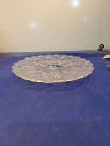 lot 5015 image: Pressed Glass Cake Plate with Floral Pattern