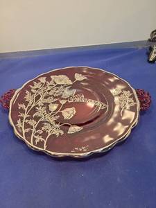 lot 5021 image: 40th Anniversary Cranberry Glass Plate Set
