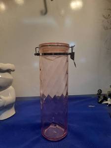 lot 5038 image: Pink Glass Storage Jar with Clamp Lid