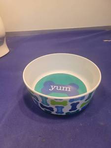 lot 5054 image: Ceramic Pet Bowl with Yum Design