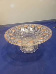 lot 5066 image: Glass Pedestal Candy Stand with Peacock Feather Pattern