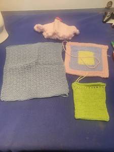 lot 5107 image: Knitted Practice Swatches with Plush hat
