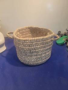 lot 5128 image: Handwoven Jute Storage Basket with Handles