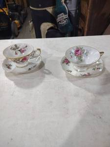 lot 5850 image: Rose Pattern Porcelain Tea Cup and Saucer Set