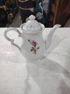 lot 5853 image: White Porcelain Teapot with Pink Rose Design