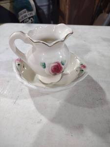 lot 5861 image: Floral Hand-Painted Porcelain Creamer Set