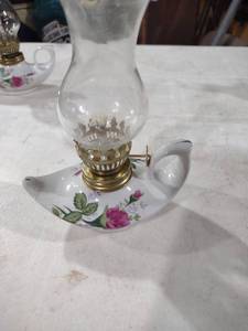 lot 5875 image: Floral Porcelain Oil Lamp