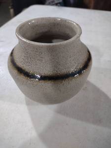 lot 5917 image: Handcrafted Gray Pottery Vase with Black Band