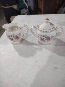 lot 5920 image: Floral Porcelain Cream and Sugar Set