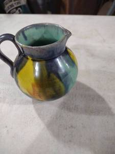 lot 5921 image: Handmade Ceramic Pitcher with Multi-Color Glaze